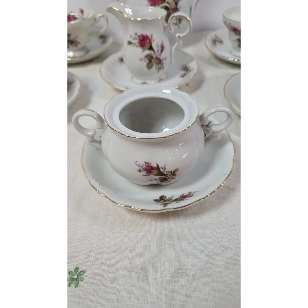 Japan‎ China Moss Rose Demitasse Tea Set Vintage (4) Four Piece Set 1940s Read